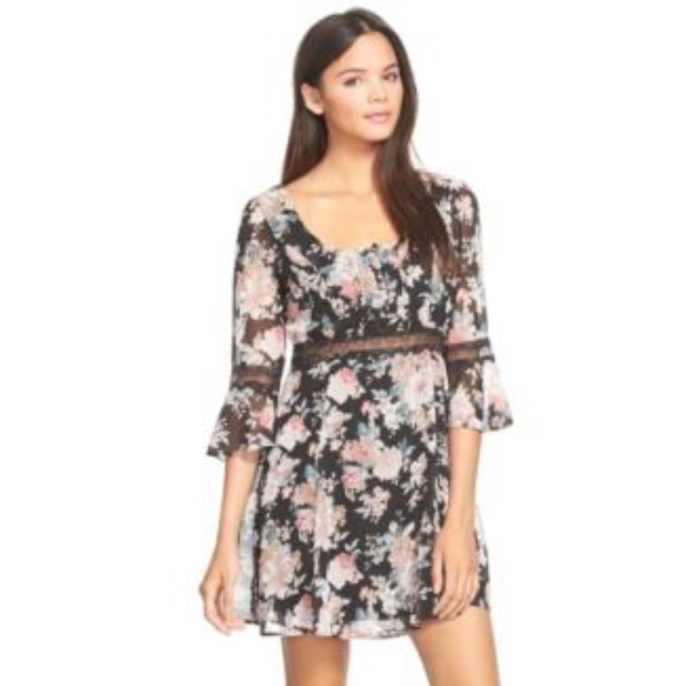 Want & Need Print Black Chiffon Skater Dress